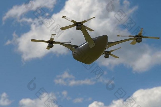 现代相机无人机飞行回来视图未来主义的黑色的概念云天空插图