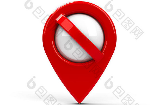红色的地图指针标志孤立的白色背景三维呈现插图