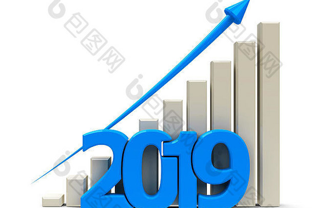 蓝色的业务图蓝色的箭头代表增长一年三维呈现插图