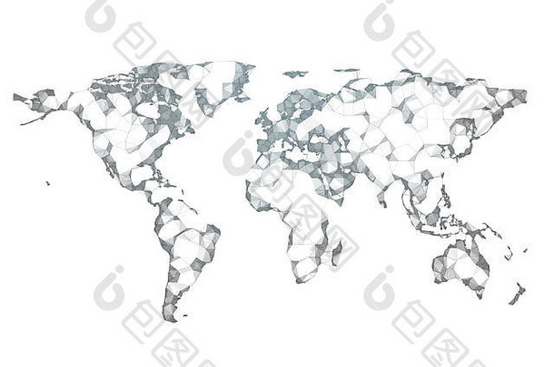 摘要多边形渲染世界地图孤立的白色背景