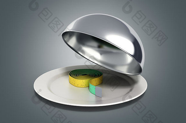 概念健康的食物测量磁带餐厅钟形开放成员渲染灰色