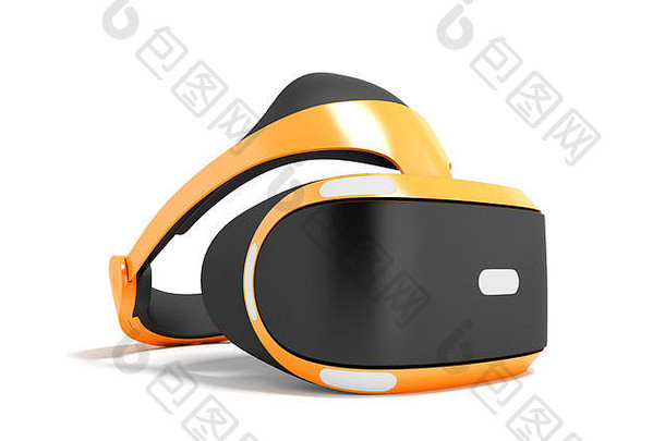 现代虚拟现实眼镜橙色前缀渲染白色背景影子
