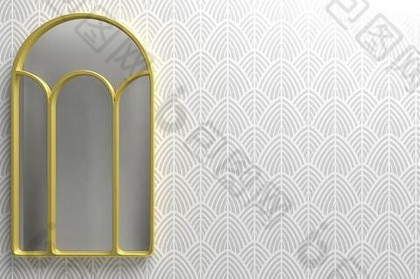 艺术德科镜子黄金镀框架壁纸背景银白色颜色首页室内复制空间插图