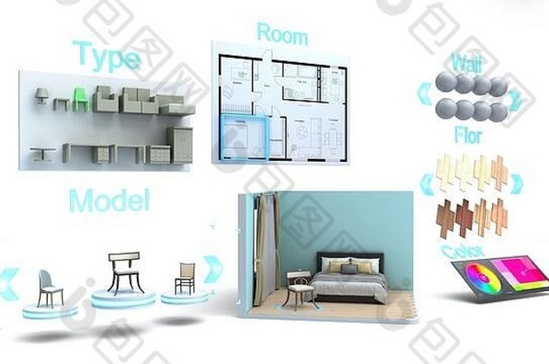 现代概念很快创建室内设计房间设计构造函数渲染图像