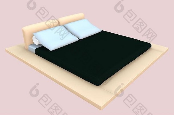 现代卧室室内奢侈品床上枕头渲染