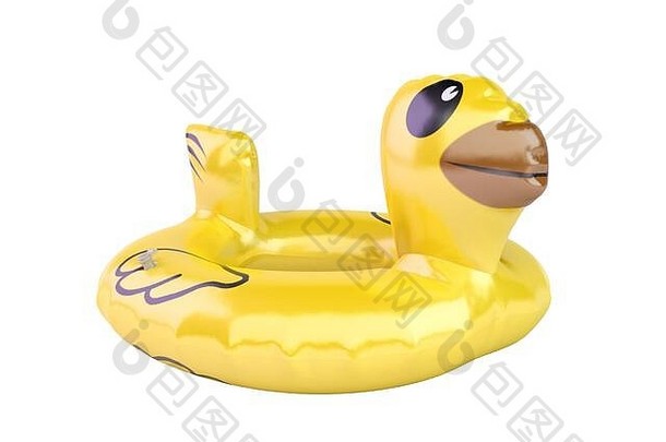 黄色的橡胶鸭游泳圆渲染白色影子