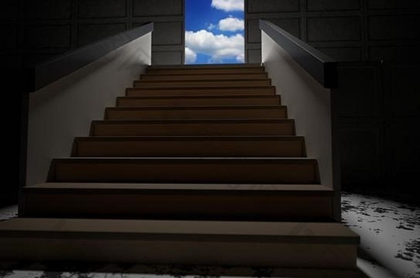 极简主义楼梯蓝色的天空插图