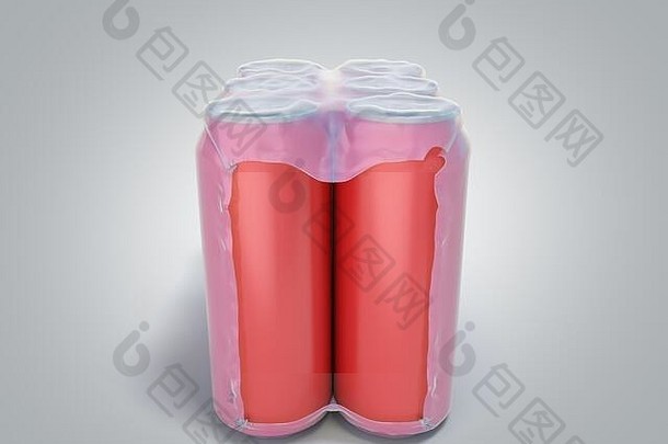红色的金属罐包装包渲染灰色梯度