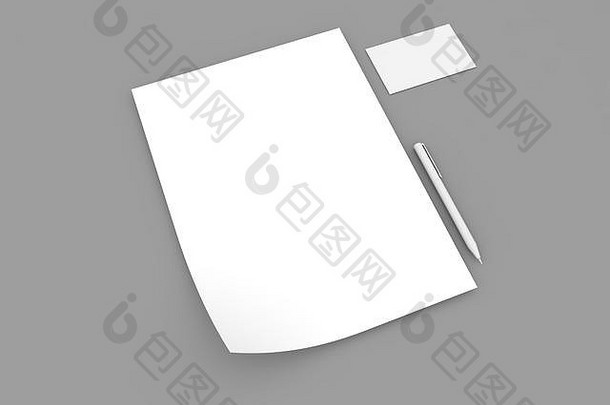 白色纸表业务卡笔灰色的背景渲染插图