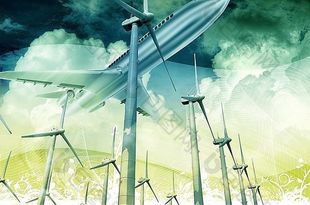 技术未来空气运输替代能源技术渲染插图花饰品