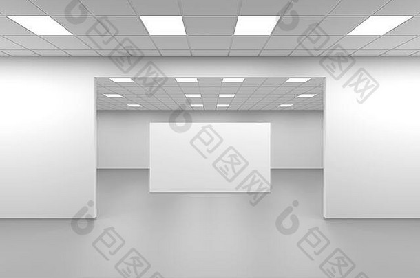宽对称的开放空间房间空办公室空白横幅室内背景呈现插图