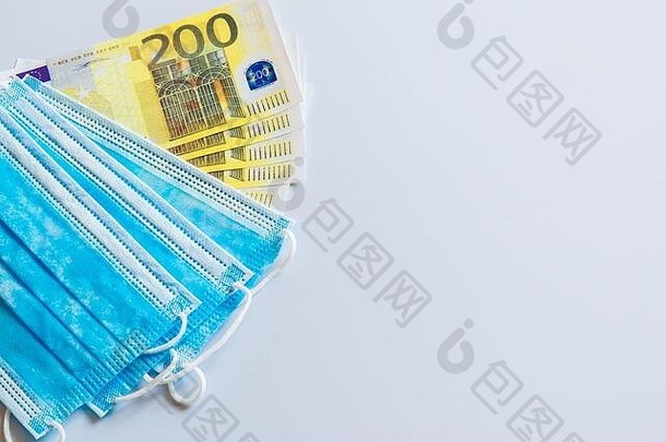 医疗面具欧元账单象征增加价格保护呼吸束病毒的地方Copyspace