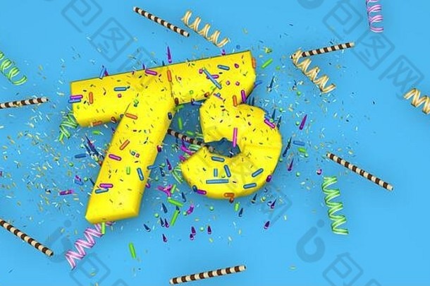数量生日周年纪念日促销活动厚黄色的信蓝色的背景装饰糖果飘带巧克力吸管