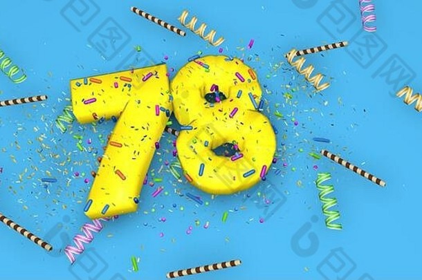数量生日周年纪念日促销活动厚黄色的信蓝色的背景装饰糖果飘带巧克力吸管