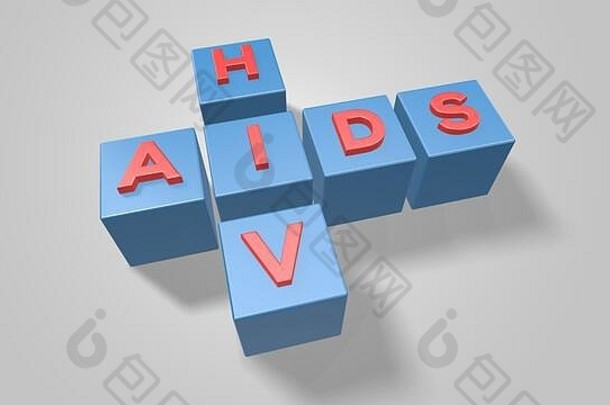 艾滋病艾滋病毒标志红色的多维数据集孤立的白色背景