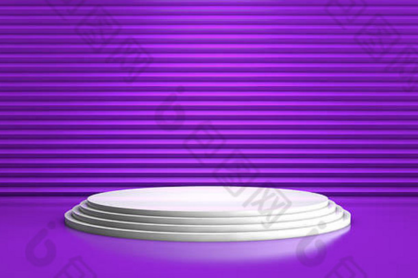 场景几何形式白色轮平台最小的紫色的背景商业广告紫色的锯齿形墙形式柔和的平台