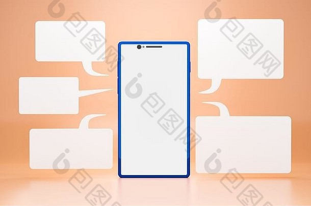 细胞电话空白液晶显示器屏幕聊天框智能手机橙色背景概念沟通现代技术