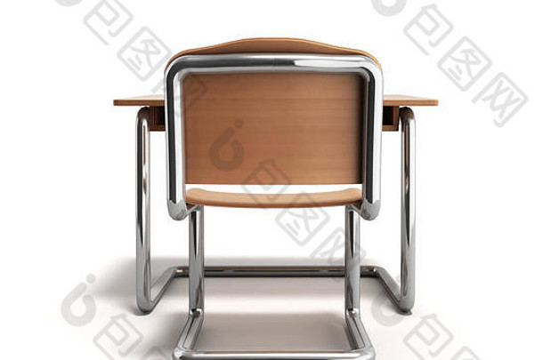 学校桌子上椅子渲染白色背景