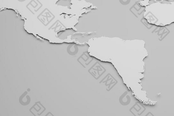 地图南美国白色光灰色的全球地缘政治概念数字渲染