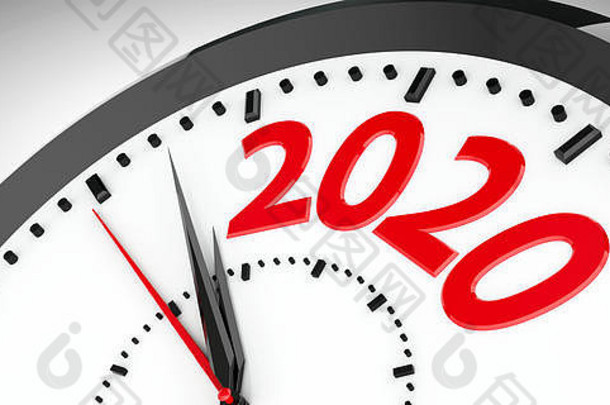 黑色的时钟代表未来一年三维呈现插图