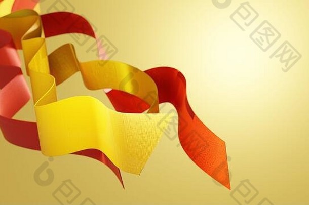 精力充沛的动态设计背景黄色的橙色红色的丝带挥舞着米色背景摘要渲染