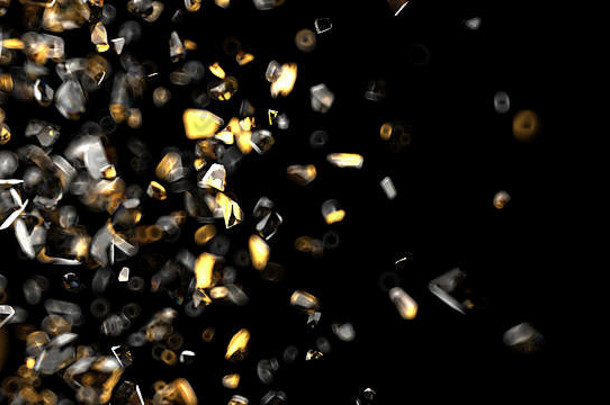 黄金玻璃粒子黑色的背景渲染插图