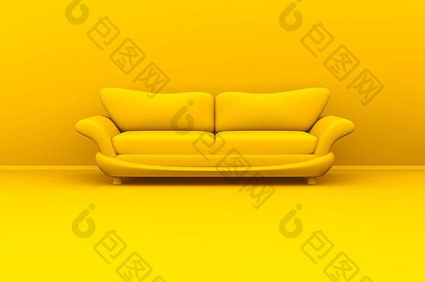 黄色的单色插图沙发房间