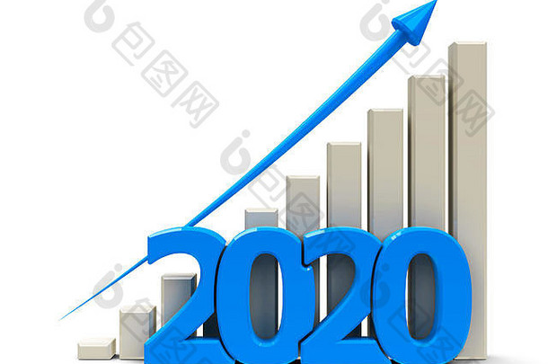 蓝色的业务图蓝色的箭头代表增长一年三维呈现插图