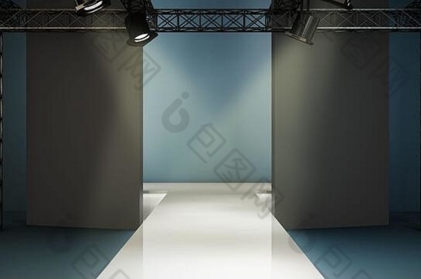 空时尚跑道讲台上阶段室内现实的背景渲染插图