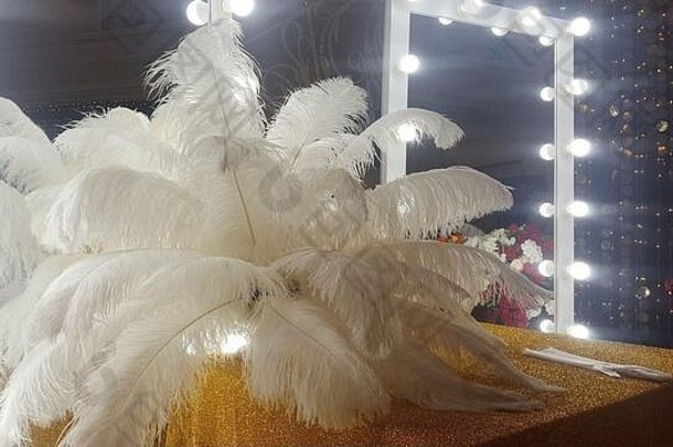 装饰鸵鸟羽毛黄金表格化妆镜子