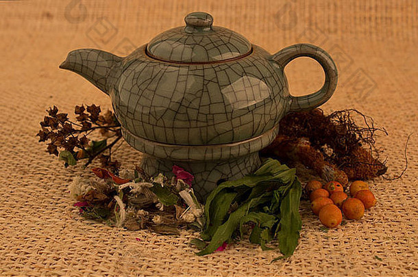 茶壶草本植物根纹理