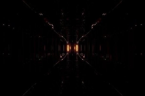 插图背景未来主义的科幻隧道走廊美丽的反射发光的灯艺术作品设计
