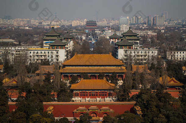 视图jutaposition寺庙现代建筑景山公园山<strong>北京</strong>中国