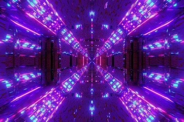 没完没了的发光的灯未来主义的科幻机库隧道走廊不错的电反射插图壁纸背景图形设计