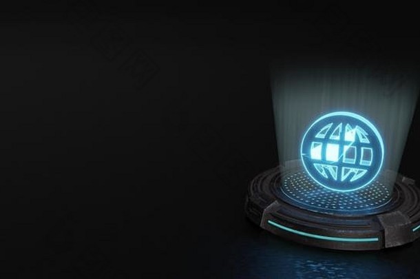 蓝色的条纹数字激光全息图象征全球网渲染金属科幻垫背景