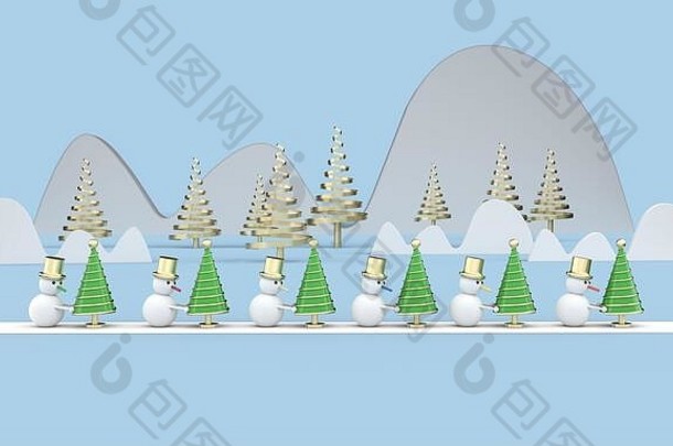 圣诞节明信片壁纸雪人快乐圣诞节概念插图呈现