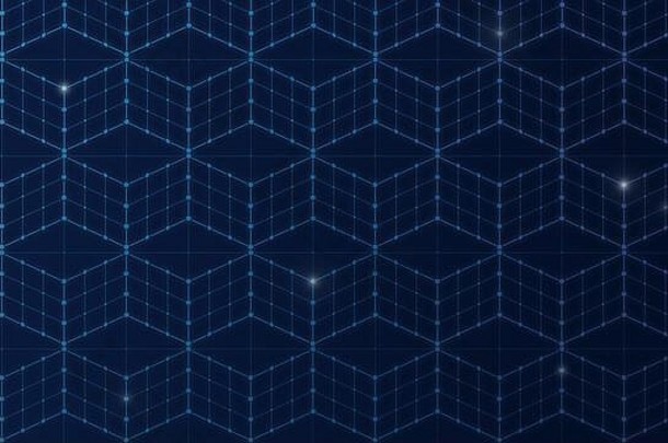 无缝的多维数据集块数据连接网络黑暗蓝色的背景摘要几何等角投影决议