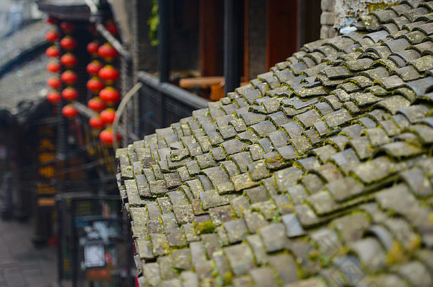 传统的中国人屋顶上衣