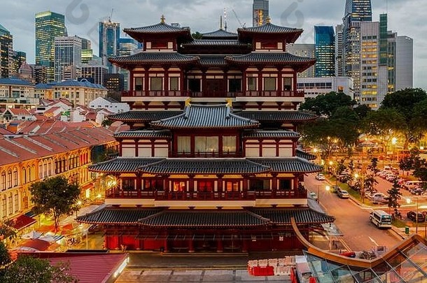 佛牙遗迹寺庙singapore’s唐人街日落
