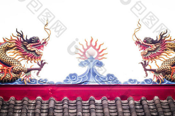 中国人龙凤凰城起重机道教寺庙平铺的屋顶中国龙屋顶通过神社