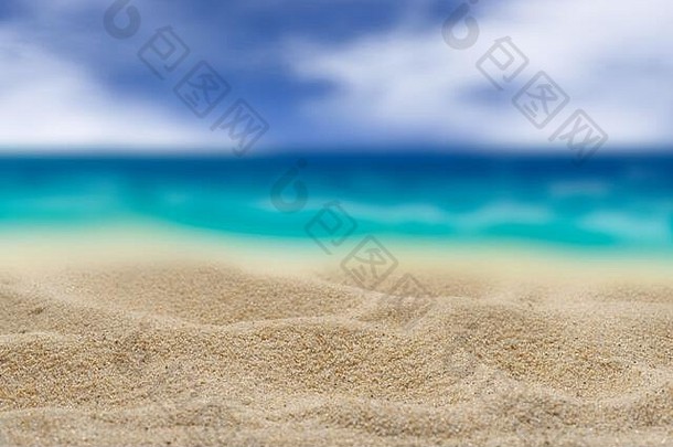 背景黄色的沙子模糊绿松石海背景多云的天空免费的空间材料