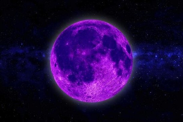 完整的粉红色的蓝色的月亮明星黑暗晚上天空背景呈现