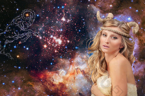 占星术白羊座星座标志白羊座女人晚上天空背景