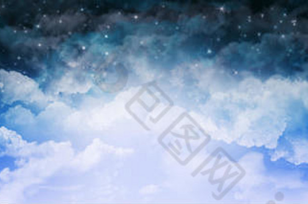 蓝色的云布满星星的天空背景圣诞节冬天概念插图
