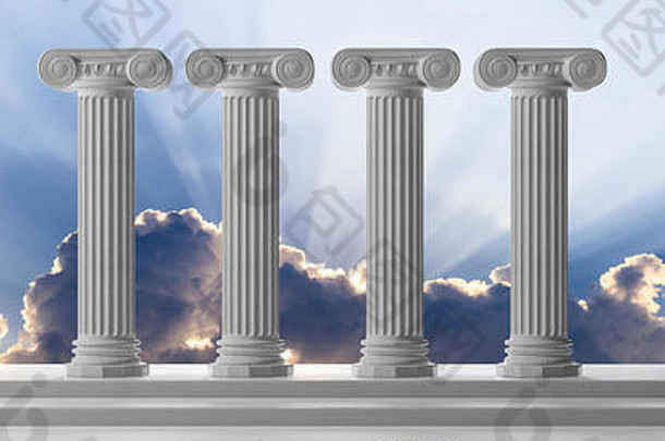 大理石柱子民主教育蓝色的多云的天空背景细节前面视图插图
