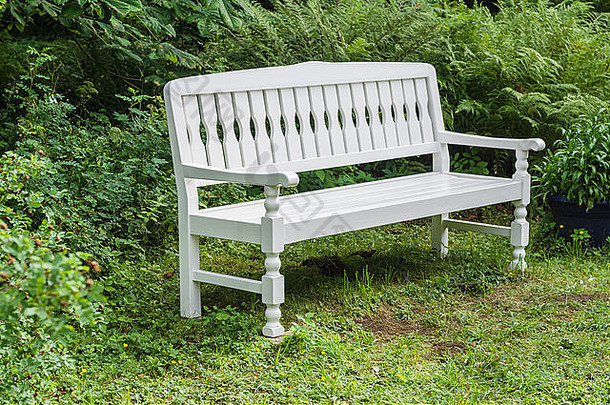 白色复古的风格木板凳上花园