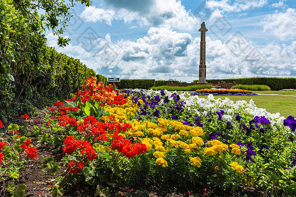 颜色景观照片色彩鲜艳的花显示安装普尔公园多塞特郡英格兰