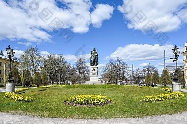 卡尔约翰斯公园雕像王卡尔Johan十四早期春天北雪平卡尔Johan王贝尔纳多特家庭