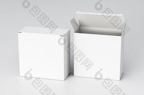 空白白色宽广场盒子开放关闭铰链皮瓣成员白色背景剪裁路径盒子模拟插图