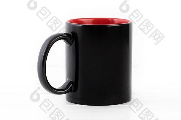 空白黑色的杯红色的孤立的白色背景